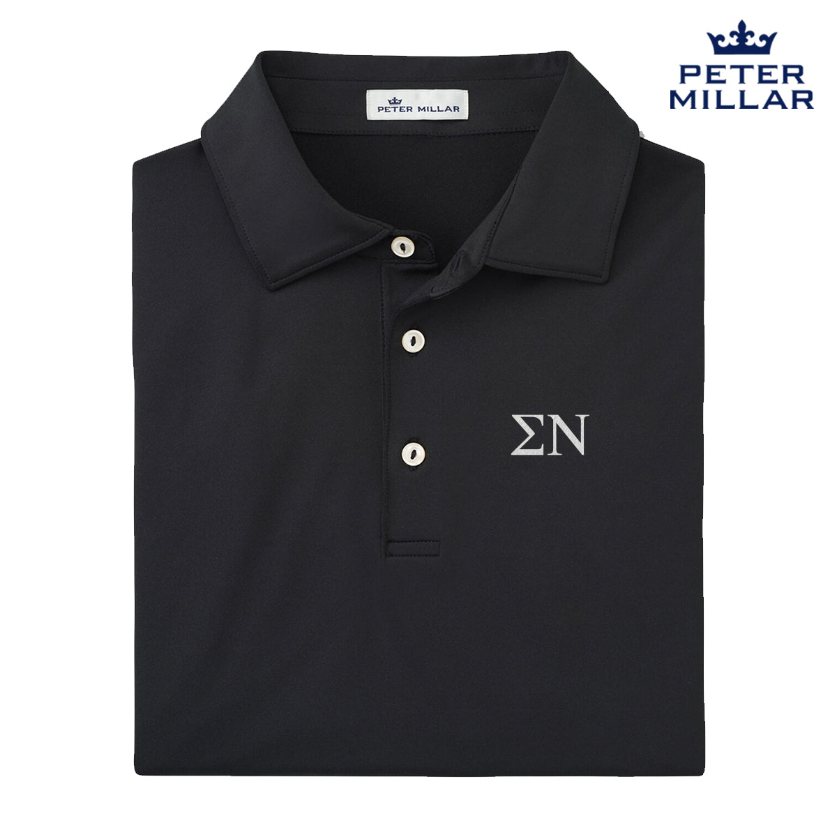 Sigma Nu Peter Millar Black Polo With Greek Letters