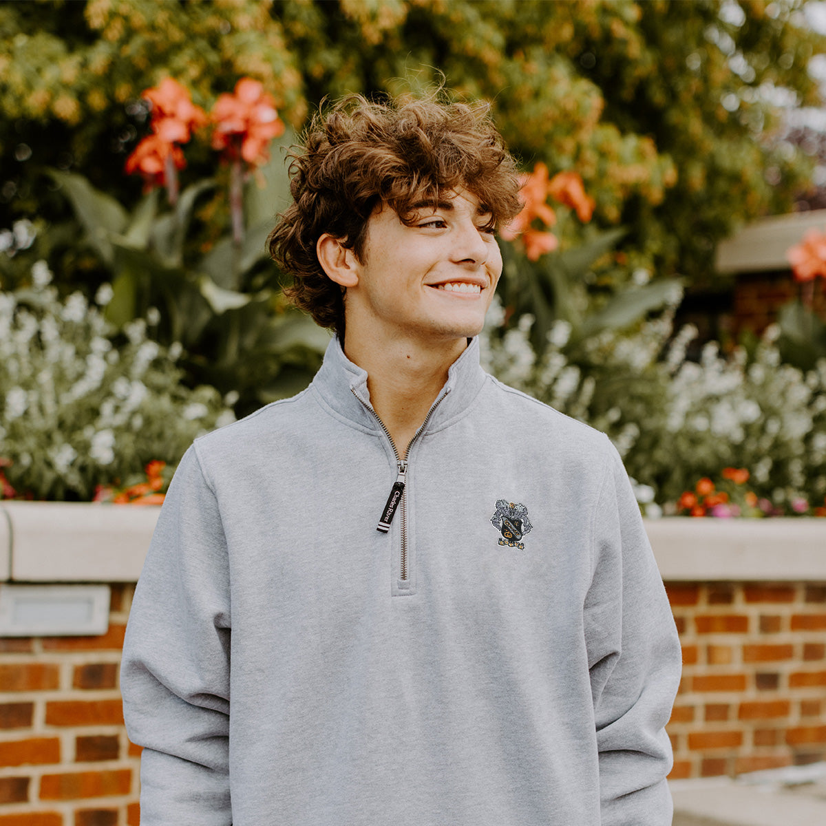 Sigma Nu Embroidered Crest Gray Quarter Zip