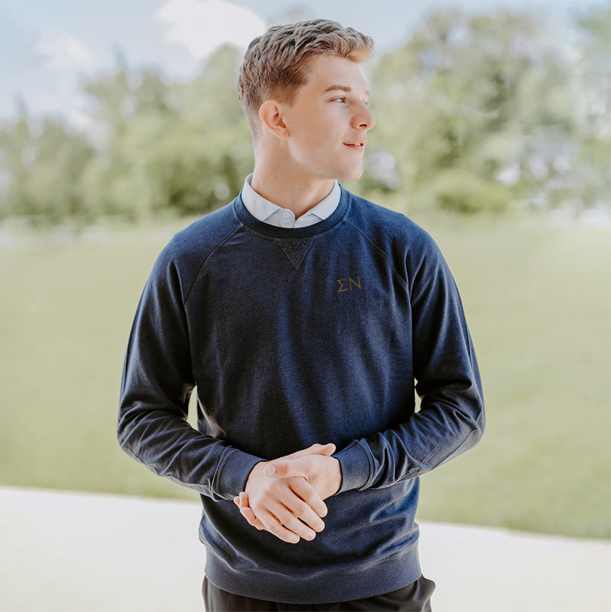 New! Sigma Nu Johnnie-O Navy Freeman Crewneck