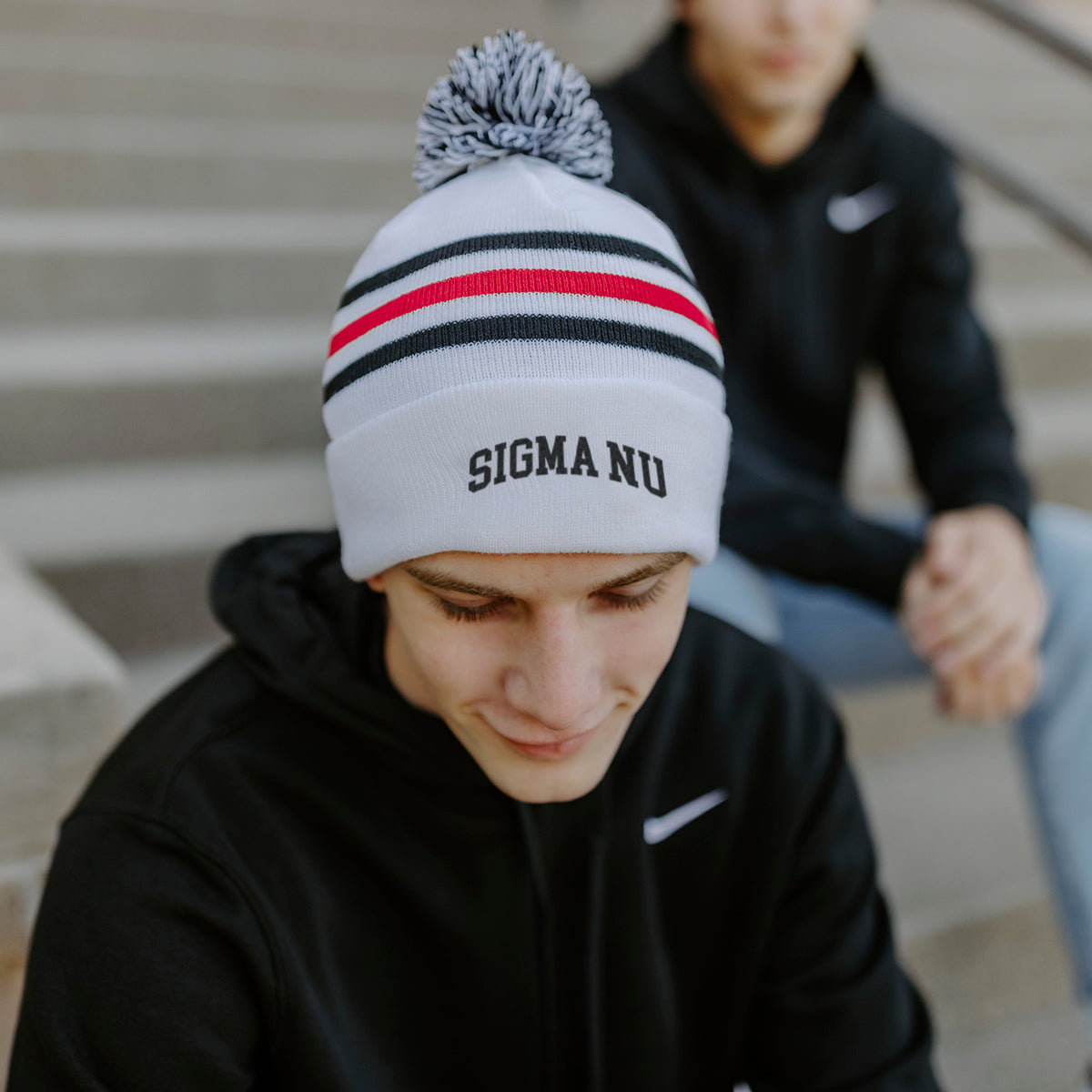 Sigma Nu White Hockey Knit Beanie