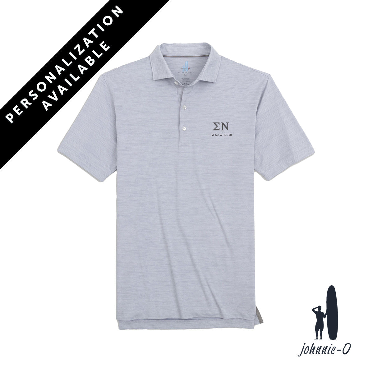 New! Sigma Nu Personalized Johnnie-O Heather Grey Polo