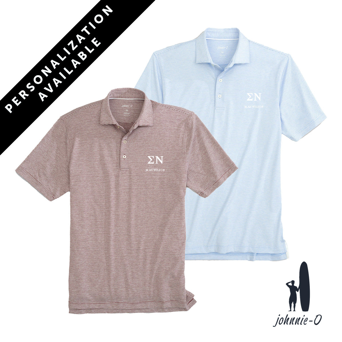 New! Sigma Nu Personalized Johnnie-O Striped Polo