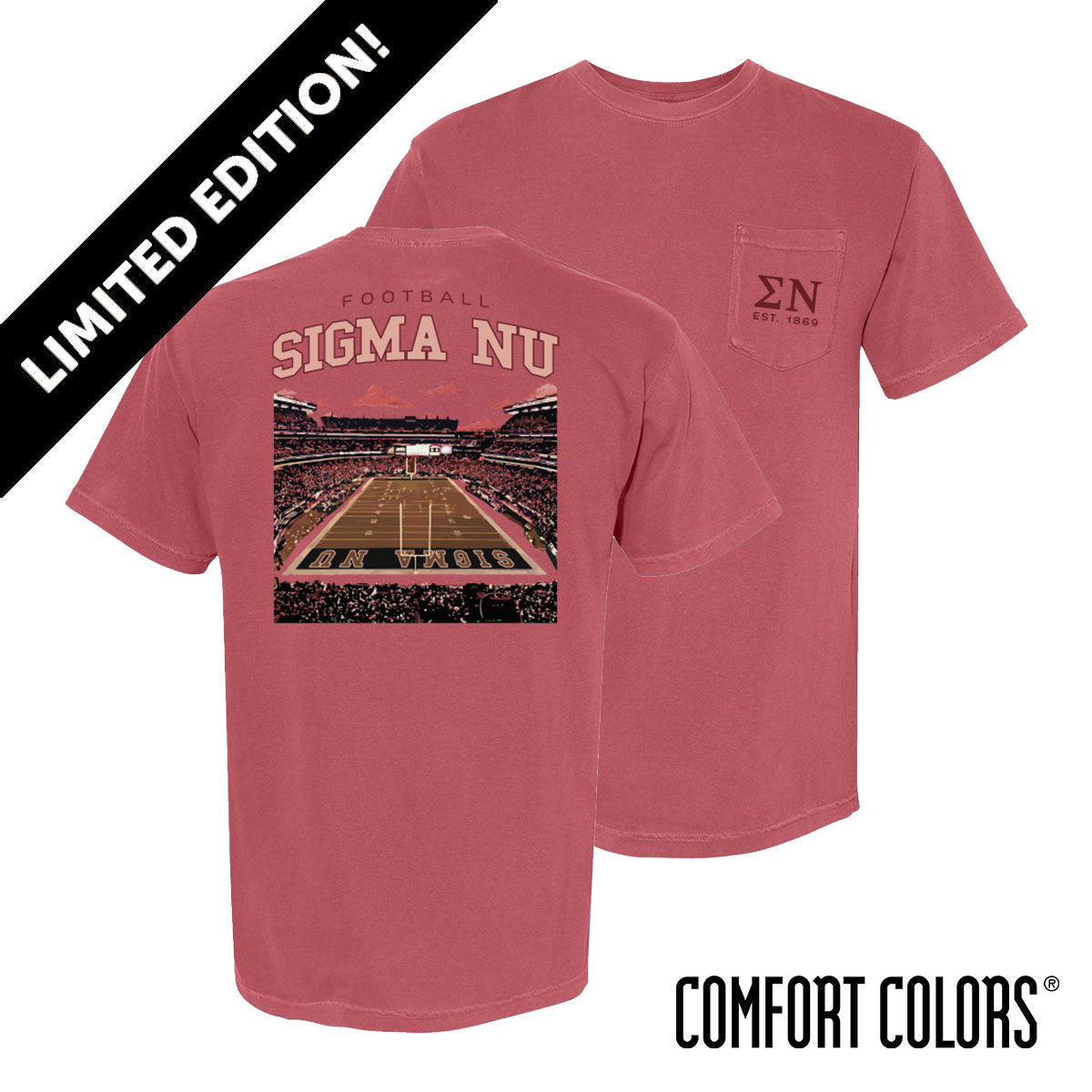 New! Sigma Nu Limited Edition Comfort Colors Stadium Spirits Short Sleeve Tee