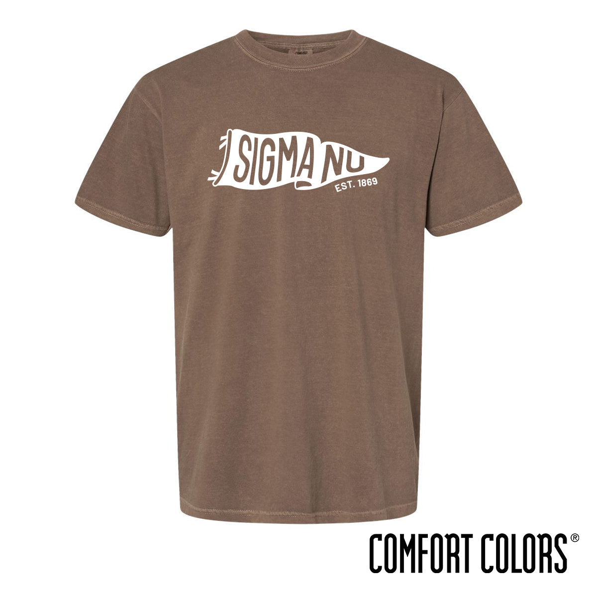 Sigma Nu Comfort Colors Brown Pennant Short Sleeve Tee