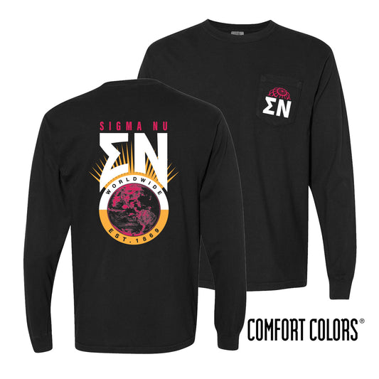 New! Sigma Nu Comfort Colors Retro Worldwide Long Sleeve Tee