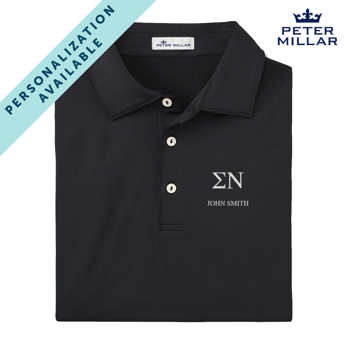 Sigma Nu Personalized Peter Millar Black Polo With Symbol