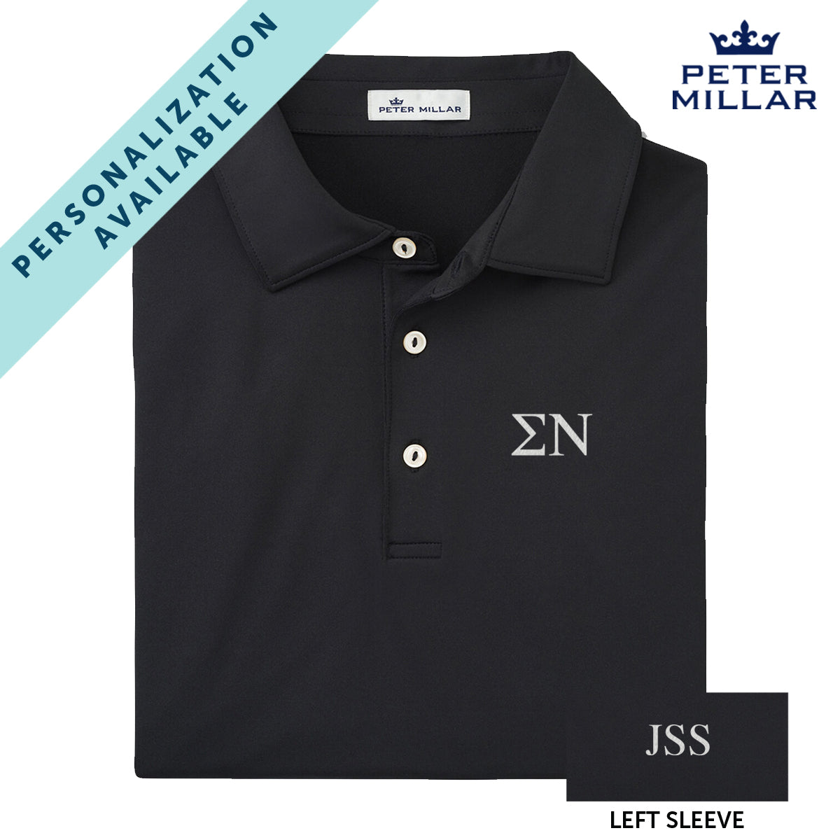 Sigma Nu Personalized Peter Millar Black Polo With Symbol