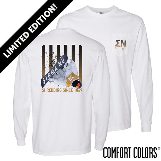 New! Limited Edition Sigma Nu Comfort Colors Slope Shredder Long Sleeve Tee