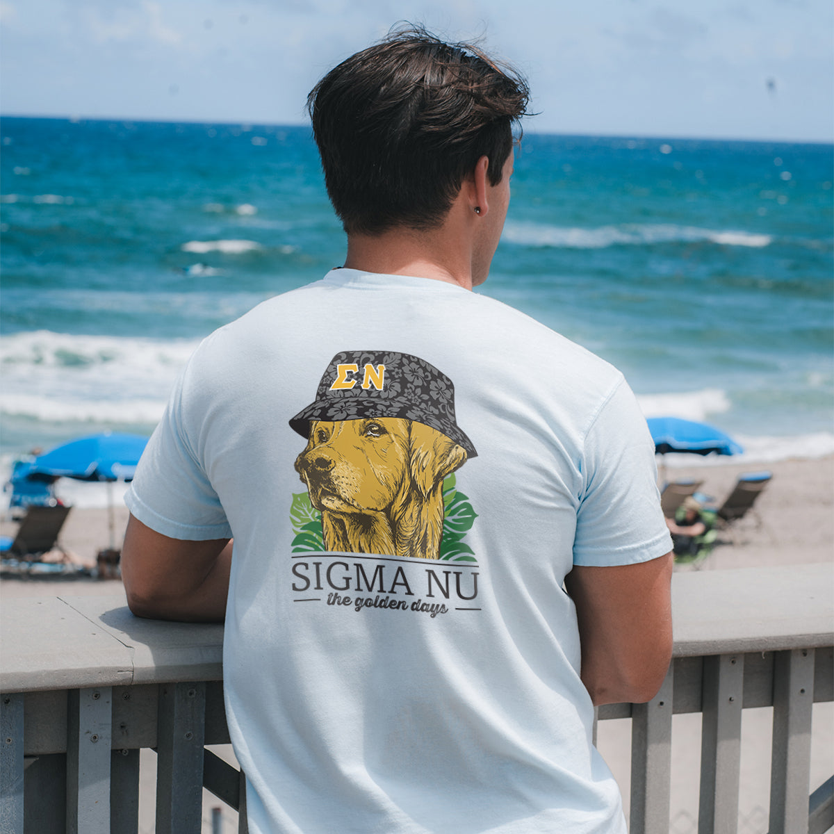 New! Sigma Nu Bucket Hat Retriever Tee