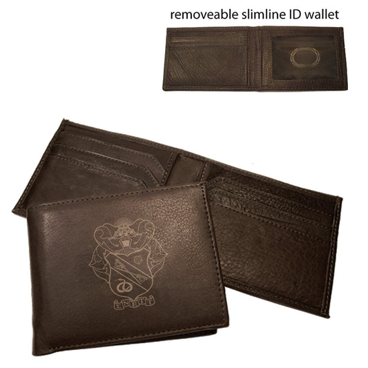 Sigma Nu Brown Leather Crest Bi-Fold Wallet